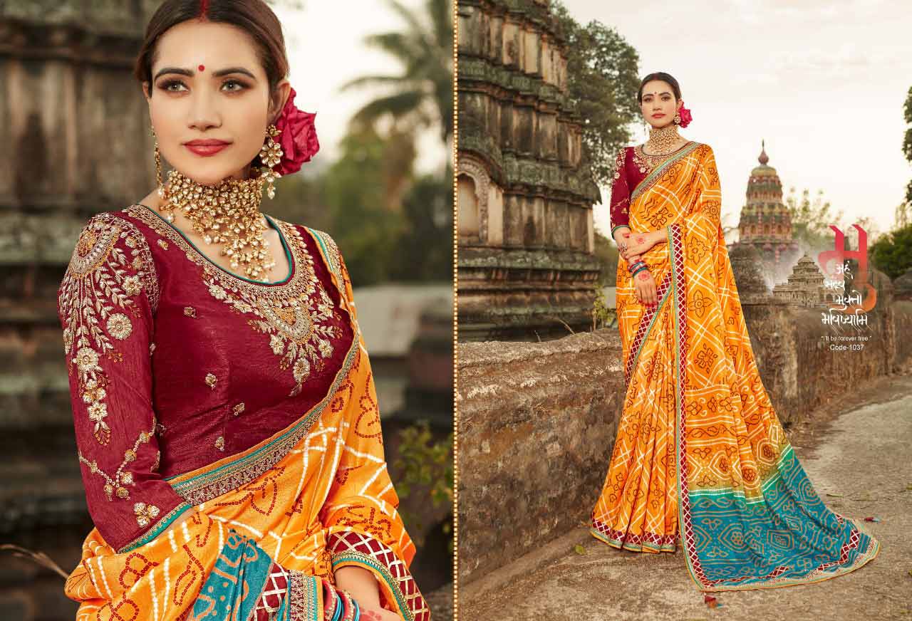 Bandhej Vol 9 Kessi Dola Silk Embroidery Bandhani Style Printed Fancy Saree Bandhej Vol 9 Kessi Dola Silk Embroidery Bandhani Style Printed Fancy Saree